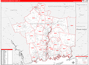Southeastern Connecticut County Wall Map Red Line Style